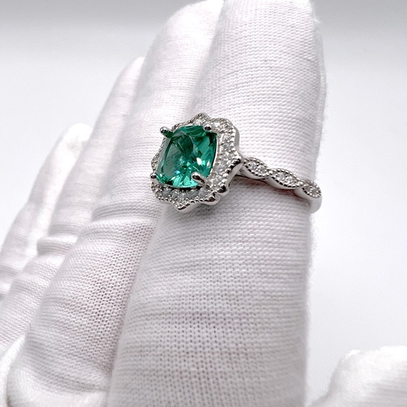 Sterling Silver Simulated Paraiba Tourmaline CZ Ring - Picture 13 of 17